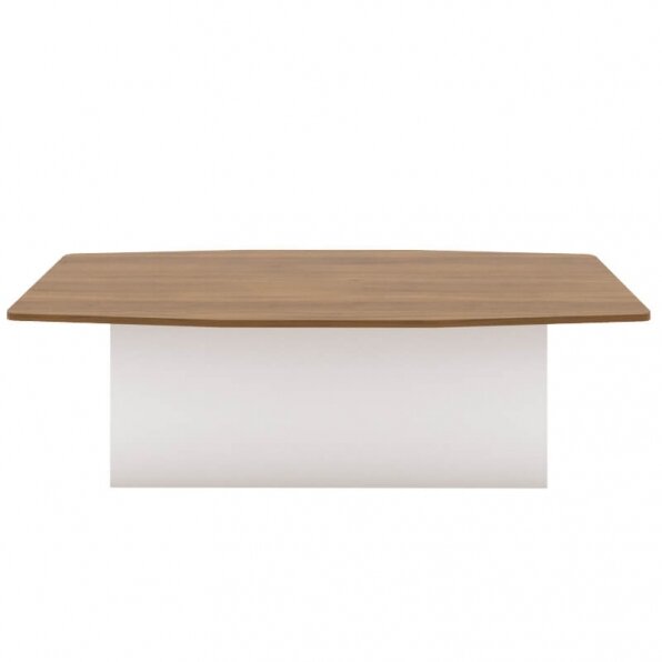 שולחן ישיבות עם פלטה חומה רגל במה לבנה